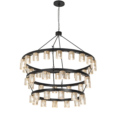 Meyda Lighting Loxley 70" 44-Light 3-Tier Blackwash Horizon Ring Chandelier With Mercury Shade Glass