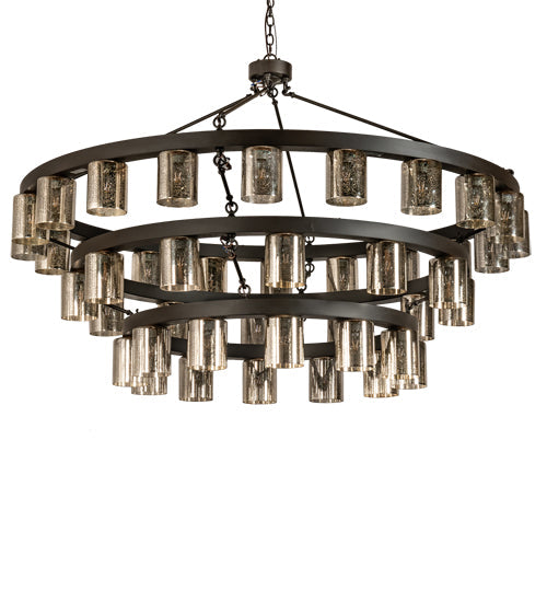 Meyda Lighting Loxley 70" 44-Light 3-Tier Oil Rubbed Bronze Horizon Ring Chandelier With Mercury Shade Glass