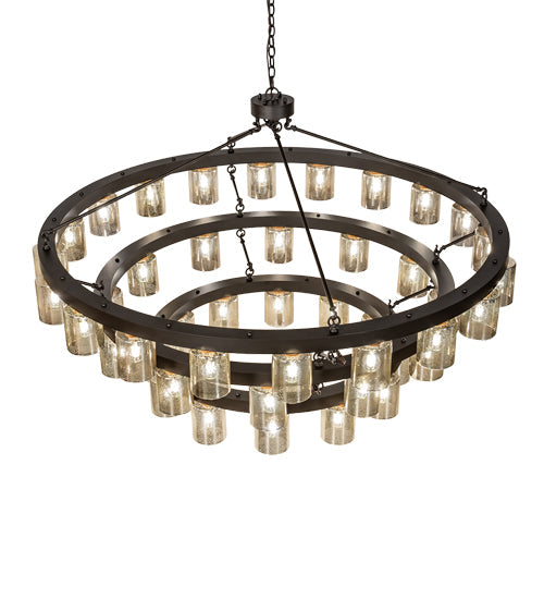 Meyda Lighting Loxley 70" 44-Light 3-Tier Oil Rubbed Bronze Horizon Ring Chandelier With Mercury Shade Glass
