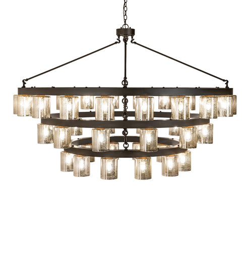 Meyda Lighting Loxley 70" 44-Light 3-Tier Oil Rubbed Bronze Horizon Ring Chandelier With Mercury Shade Glass