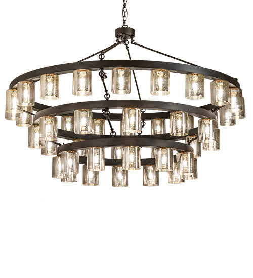 Meyda Lighting Loxley 70" 44-Light 3-Tier Oil Rubbed Bronze Horizon Ring Chandelier With Mercury Shade Glass