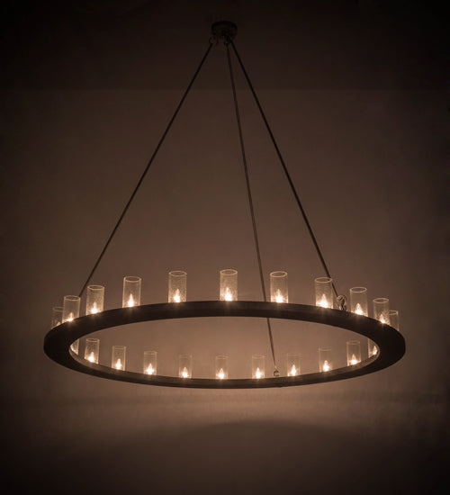 Meyda Lighting Loxley 72" 24-Light Antique Iron Ore Chandelier With Clear Seeded Shade Glass