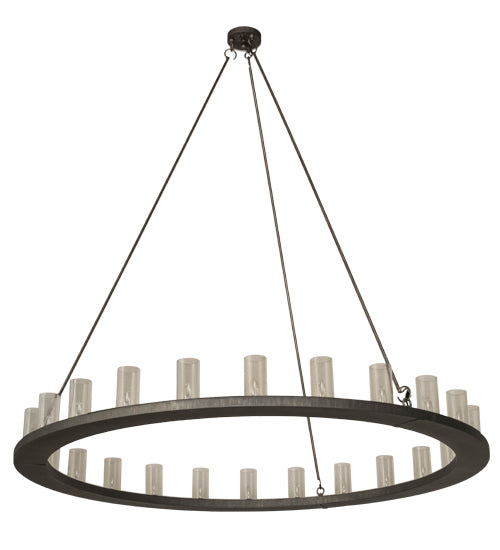 Meyda Lighting Loxley 72" 24-Light Antique Iron Ore Chandelier With Clear Seeded Shade Glass