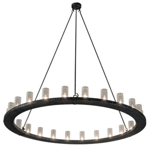 Meyda Lighting Loxley 72" 24-Light Antique Iron Ore Chandelier With Clear Seeded Shade Glass