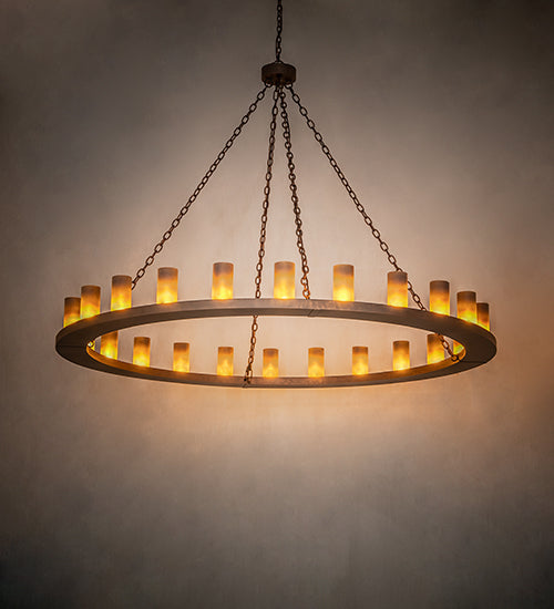 Meyda Lighting Loxley 72" 24-Light Antique Rust Chandelier With Amber Frosted Shade Glass