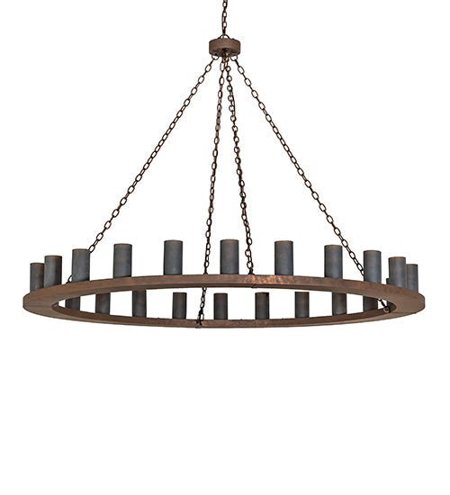 Meyda Lighting Loxley 72" 24-Light Antique Rust Chandelier With Amber Frosted Shade Glass