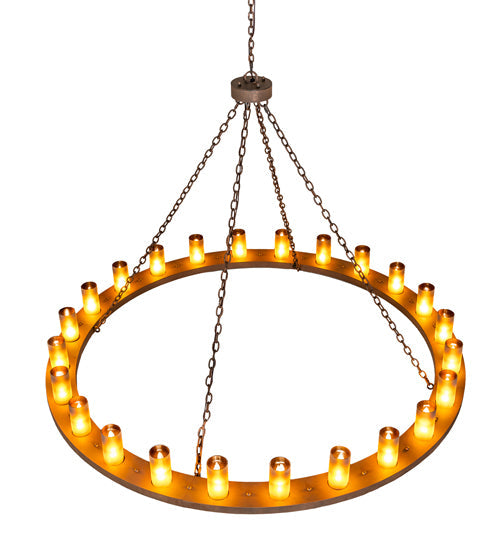 Meyda Lighting Loxley 72" 24-Light Antique Rust Chandelier With Amber Frosted Shade Glass