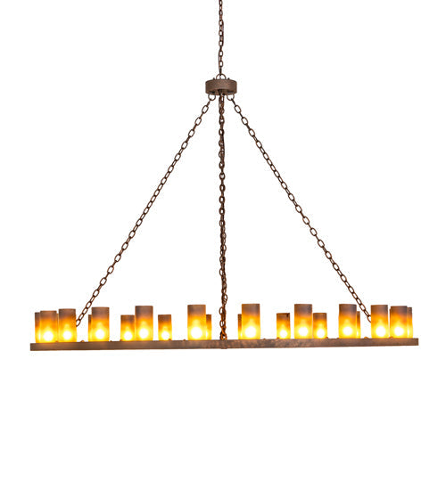 Meyda Lighting Loxley 72" 24-Light Antique Rust Chandelier With Amber Frosted Shade Glass