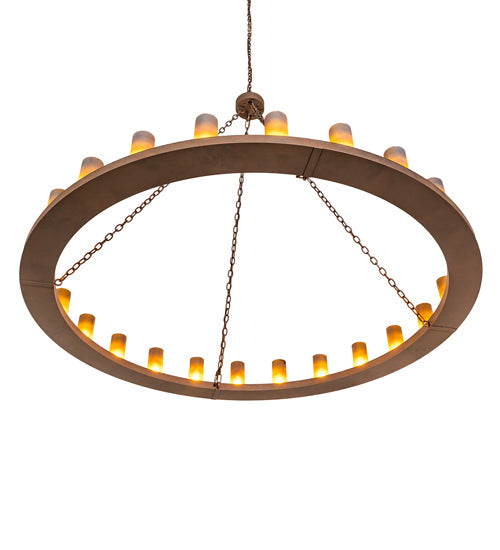Meyda Lighting Loxley 72" 24-Light Antique Rust Chandelier With Amber Frosted Shade Glass