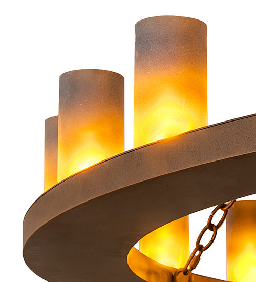 Meyda Lighting Loxley 72" 24-Light Antique Rust Chandelier With Amber Frosted Shade Glass