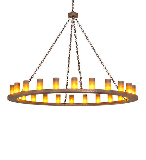 Meyda Lighting Loxley 72" 24-Light Antique Rust Chandelier With Amber Frosted Shade Glass