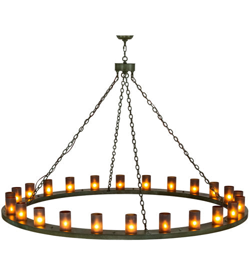 Meyda Lighting Loxley 72" 24-Light Tarnished Copper Chandelier With Amber Frosted Shade Glass