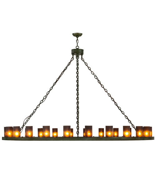 Meyda Lighting Loxley 72" 24-Light Tarnished Copper Chandelier With Amber Frosted Shade Glass
