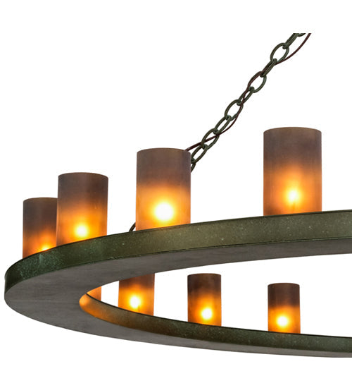 Meyda Lighting Loxley 72" 24-Light Tarnished Copper Chandelier With Amber Frosted Shade Glass