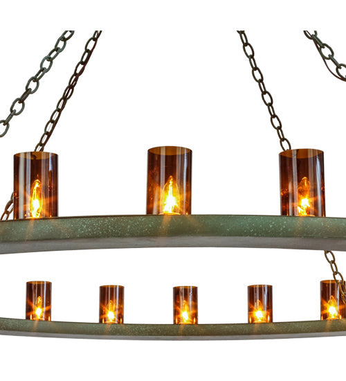 Meyda Lighting Loxley 72" 24-Light Tarnished Copper Chandelier With Amber Shade Glass