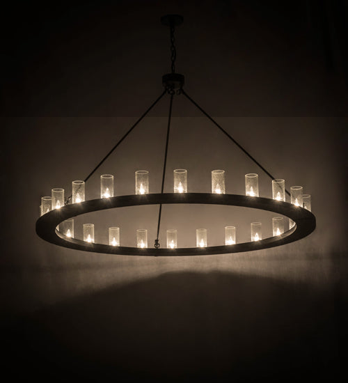 Meyda Lighting Loxley 72" 24-Light Textured Black Chandelier With Clear Seeded Shade Glass