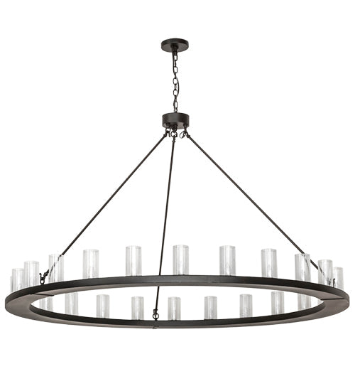 Meyda Lighting Loxley 72" 24-Light Textured Black Chandelier With Clear Seeded Shade Glass