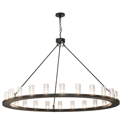 Meyda Lighting Loxley 72" 24-Light Textured Black Chandelier With Clear Seeded Shade Glass