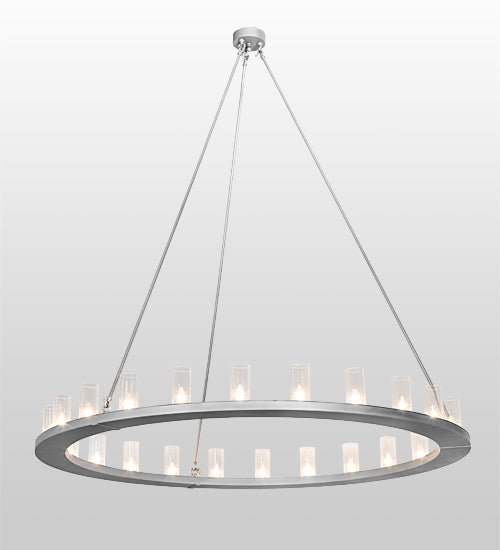 Meyda Lighting Loxley 72" 24-Light Weatherable Silver Chandelier With Clear Seeded Shade Glass
