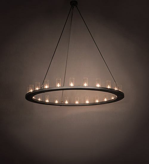 Meyda Lighting Loxley 72" 24-Light Weatherable Silver Chandelier With Clear Seeded Shade Glass