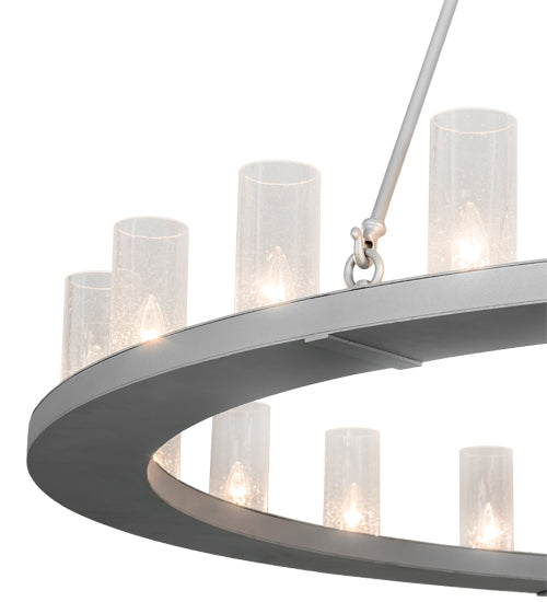 Meyda Lighting Loxley 72" 24-Light Weatherable Silver Chandelier With Clear Seeded Shade Glass