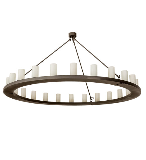 Meyda Lighting Loxley 72" 24-Light Wrought Iron Chandelier With Frosted Clear Shade Glass