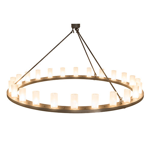Meyda Lighting Loxley 72" 24-Light Wrought Iron Chandelier With Frosted Clear Shade Glass