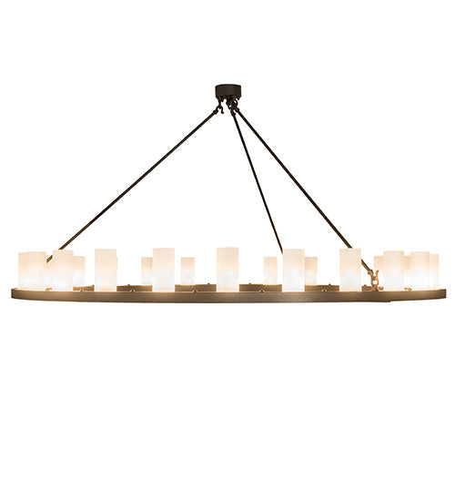 Meyda Lighting Loxley 72" 24-Light Wrought Iron Chandelier With Frosted Clear Shade Glass