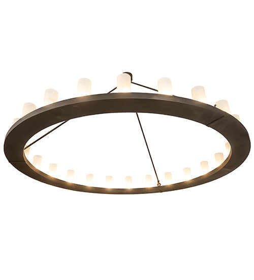 Meyda Lighting Loxley 72" 24-Light Wrought Iron Chandelier With Frosted Clear Shade Glass