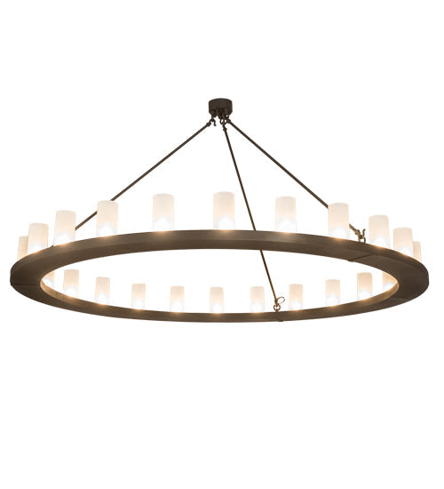 Meyda Lighting Loxley 72" 24-Light Wrought Iron Chandelier With Frosted Clear Shade Glass