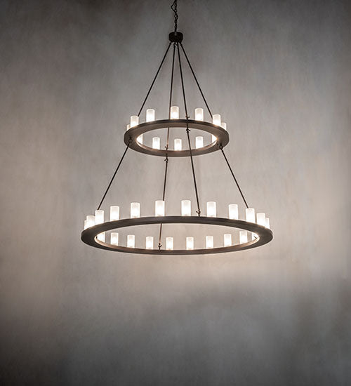 Meyda Lighting Loxley 72" 36-Light 2-Tier Mahogany Bronze Chandelier With Clear Frosted Shade Glass