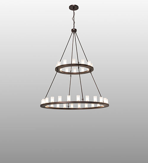 Meyda Lighting Loxley 72" 36-Light 2-Tier Mahogany Bronze Chandelier With Clear Frosted Shade Glass
