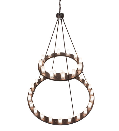 Meyda Lighting Loxley 72" 36-Light 2-Tier Mahogany Bronze Chandelier With Clear Frosted Shade Glass
