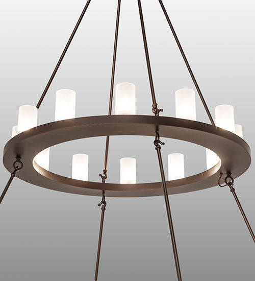 Meyda Lighting Loxley 72" 36-Light 2-Tier Mahogany Bronze Chandelier With Clear Frosted Shade Glass