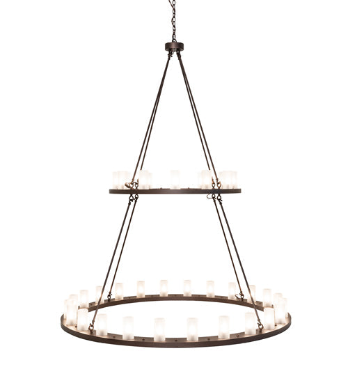 Meyda Lighting Loxley 72" 36-Light 2-Tier Mahogany Bronze Chandelier With Clear Frosted Shade Glass