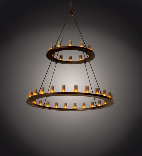 Meyda Lighting Loxley 72" 36-Light 2-Tier Mahogany Bronze Chandelier With Frosted Amber Shade Glass
