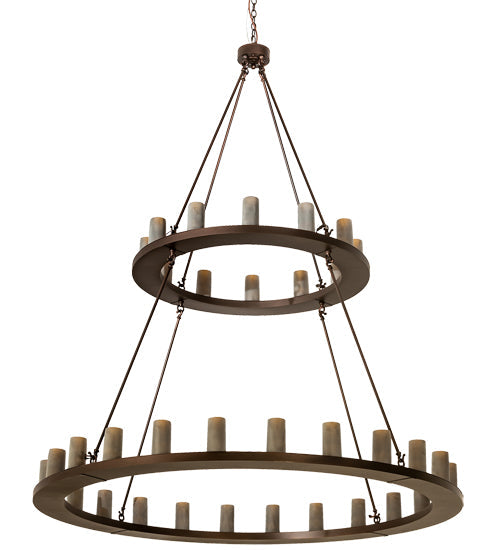 Meyda Lighting Loxley 72" 36-Light 2-Tier Mahogany Bronze Chandelier With Frosted Amber Shade Glass