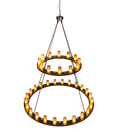 Meyda Lighting Loxley 72" 36-Light 2-Tier Mahogany Bronze Chandelier With Frosted Amber Shade Glass