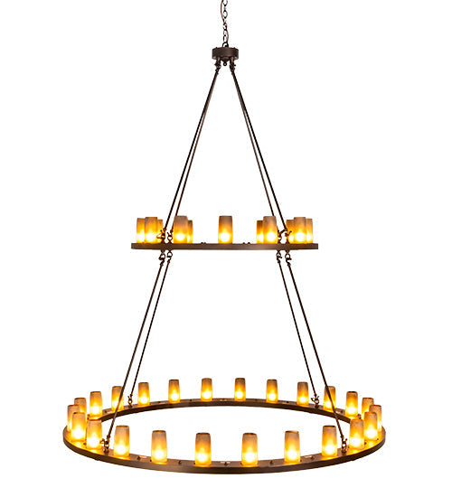 Meyda Lighting Loxley 72" 36-Light 2-Tier Mahogany Bronze Chandelier With Frosted Amber Shade Glass