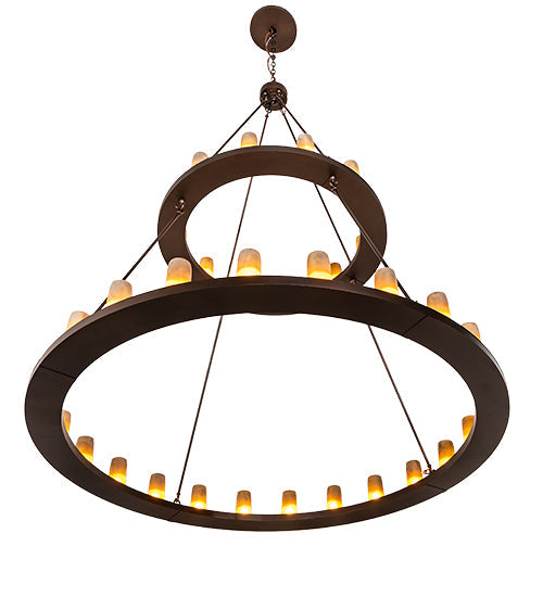 Meyda Lighting Loxley 72" 36-Light 2-Tier Mahogany Bronze Chandelier With Frosted Amber Shade Glass