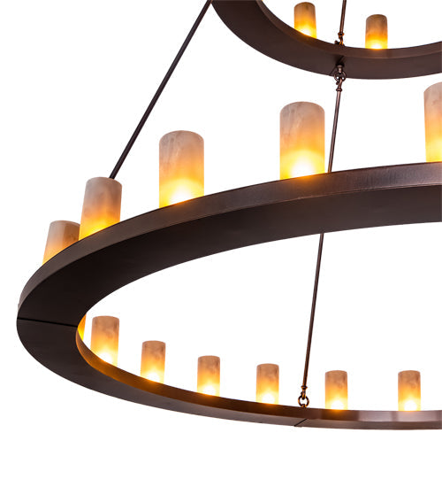 Meyda Lighting Loxley 72" 36-Light 2-Tier Mahogany Bronze Chandelier With Frosted Amber Shade Glass