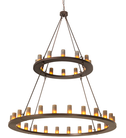 Meyda Lighting Loxley 72" 36-Light 2-Tier Mahogany Bronze Chandelier With Frosted Amber Shade Glass