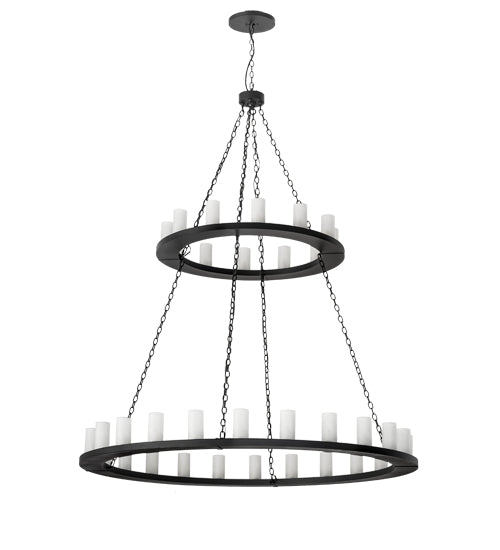 Meyda Lighting Loxley 72" 36-Light 2-Tier Textured Black Chandelier With Clear Frosted Shade Glass