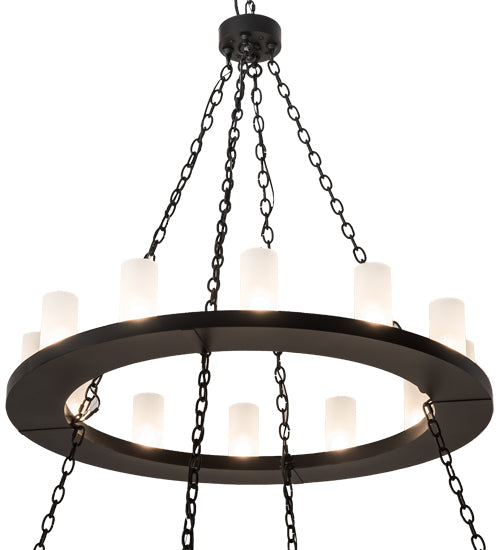Meyda Lighting Loxley 72" 36-Light 2-Tier Textured Black Chandelier With Clear Frosted Shade Glass