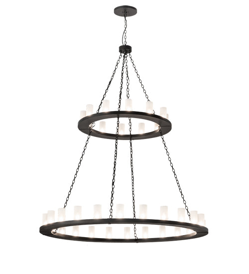 Meyda Lighting Loxley 72" 36-Light 2-Tier Textured Black Chandelier With Clear Frosted Shade Glass