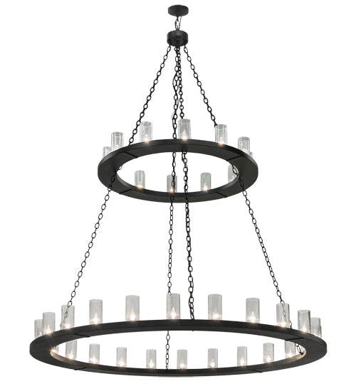 Meyda Lighting Loxley 72" 36-Light 2-Tier Textured Black Chandelier With Clear Seeded Shade Glass