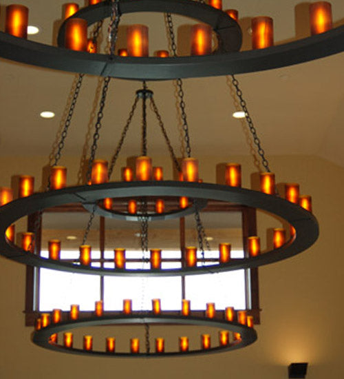 Meyda Lighting Loxley 72" 36-Light 2-Tier Timeless Bronze Chandelier With Amber Shade Glass