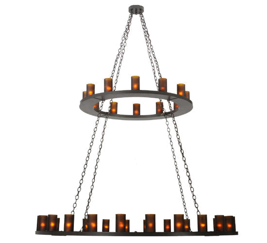Meyda Lighting Loxley 72" 36-Light 2-Tier Timeless Bronze Chandelier With Amber Shade Glass