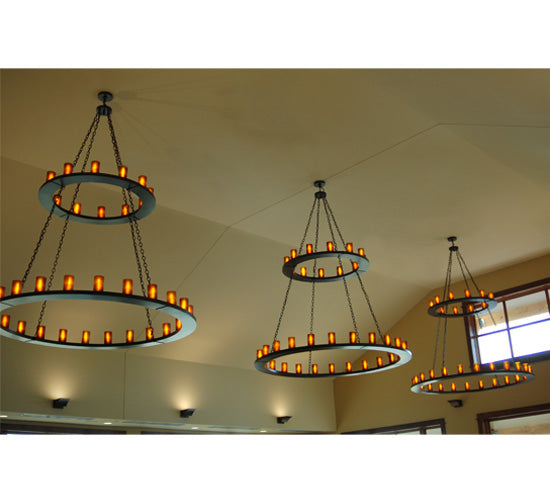 Meyda Lighting Loxley 72" 36-Light 2-Tier Timeless Bronze Chandelier With Amber Shade Glass