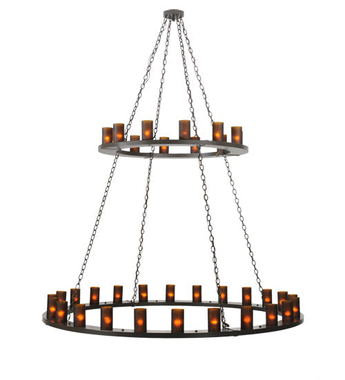 Meyda Lighting Loxley 72" 36-Light 2-Tier Timeless Bronze Chandelier With Amber Shade Glass